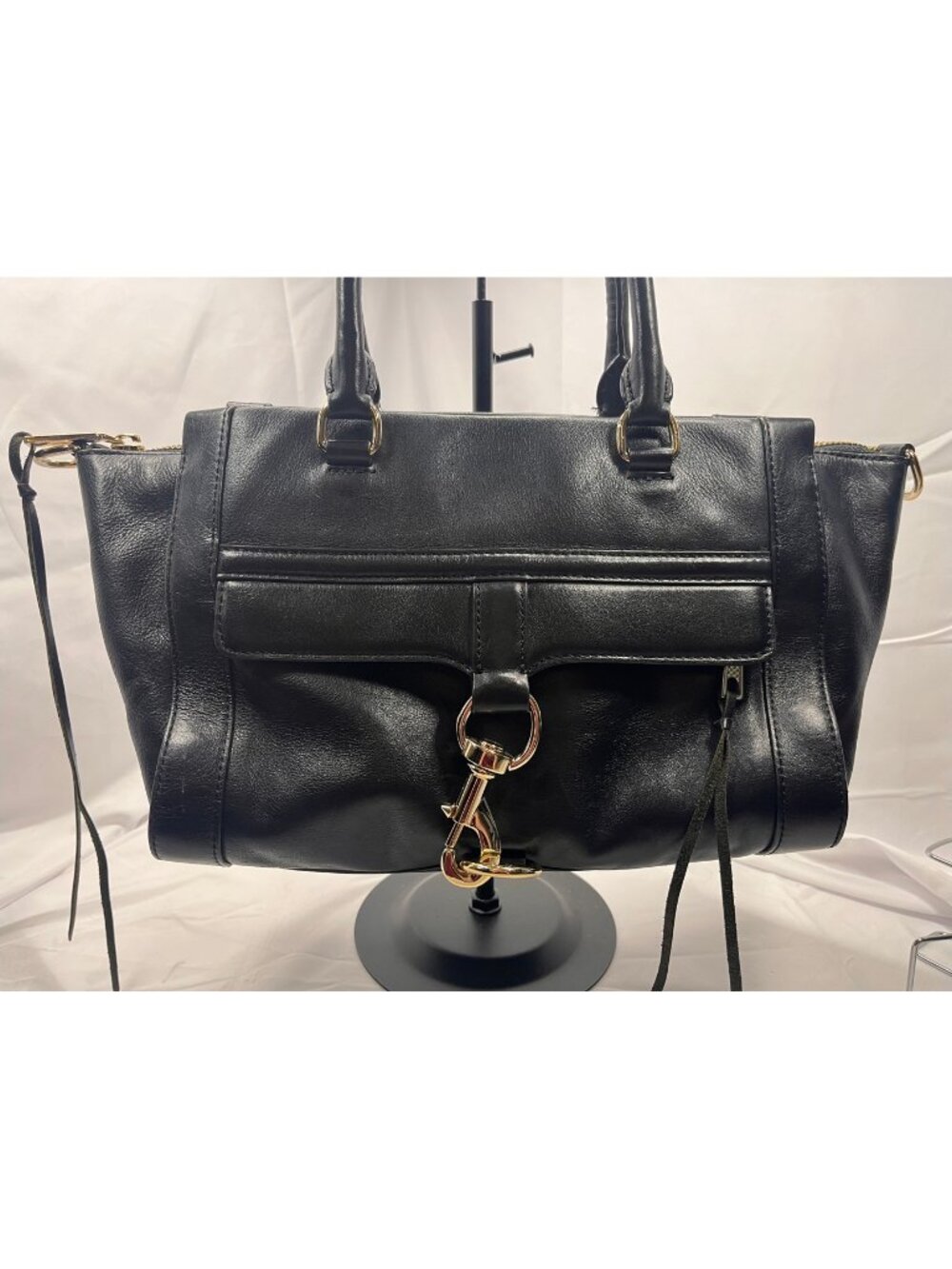 Rebecca Minkoff Black Leather Satchel Crossbody Gold Hardware
